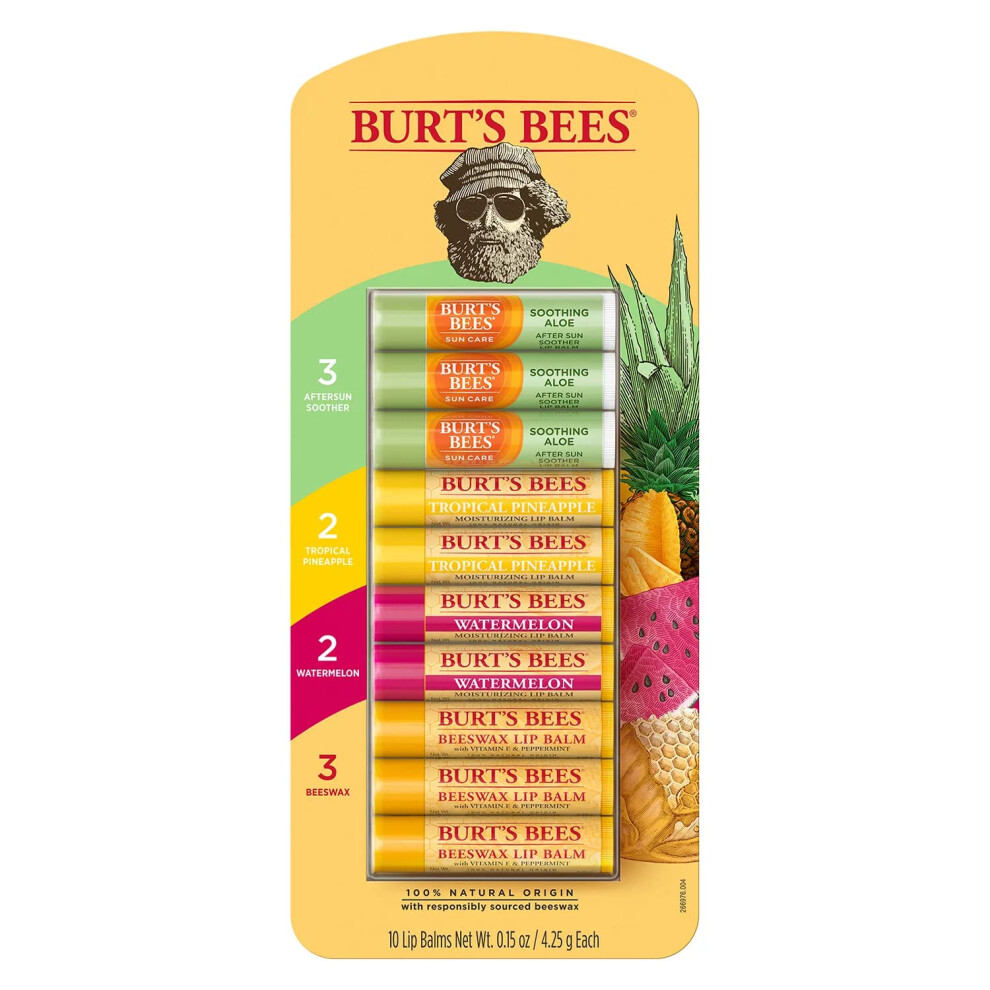 Burts Bees Moisturizing Lip Balm, 100 Natural, Seasonal Assortment 10 Pack