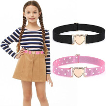 2 Pack Girls Elastic Belts Kids Stretch Belts Fashion Cute Adjustable Heart Belt