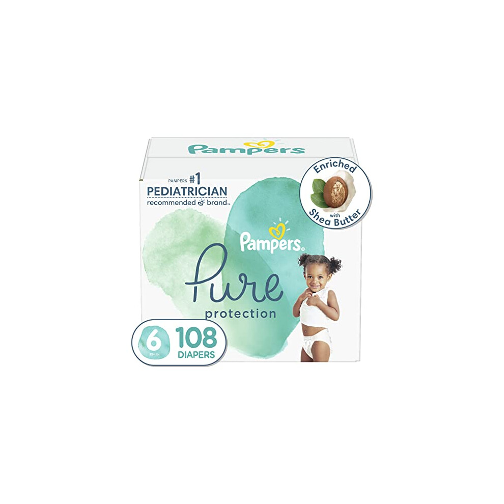 Diapers Size 6, 108 Count - Pampers Pure Protection Disposable Baby Diapers, Hypoallergenic and Unscented Protection (Packaging & Prints May Vary)