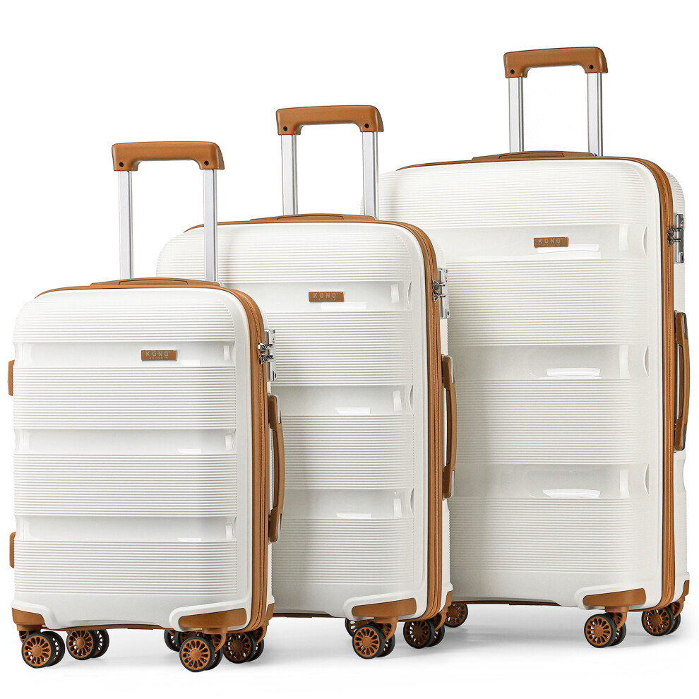 (cream, 20/24/28 inch) K2092L Kono Hard Shell PP Suitcase Set