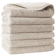 Asciugamano per il viso in microfibra senza pelucchi POLYTE Premium 13 x 13 pollici, set da 6 (Beige)