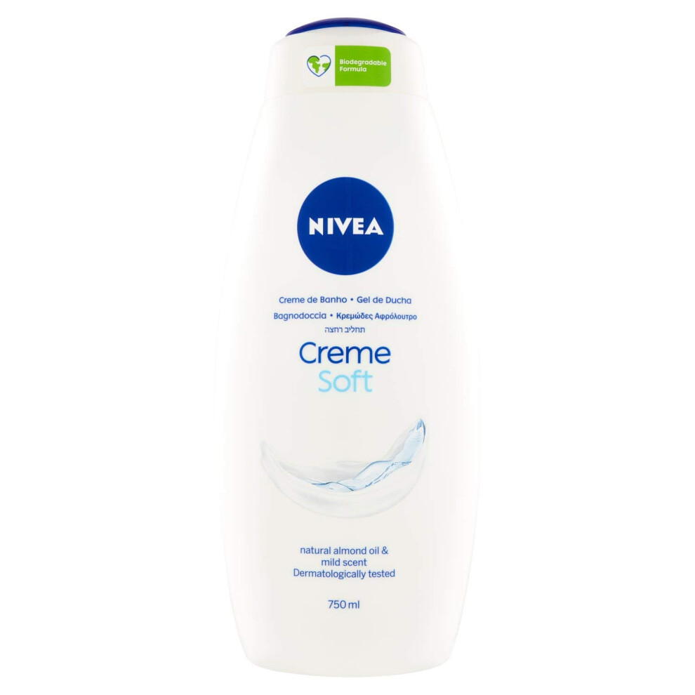 Nivea Body Wash - creme Soft - With Almond Oil - Net Wt 2536 FL OZ (750 mL) Per Bottle - One (1) Bottle