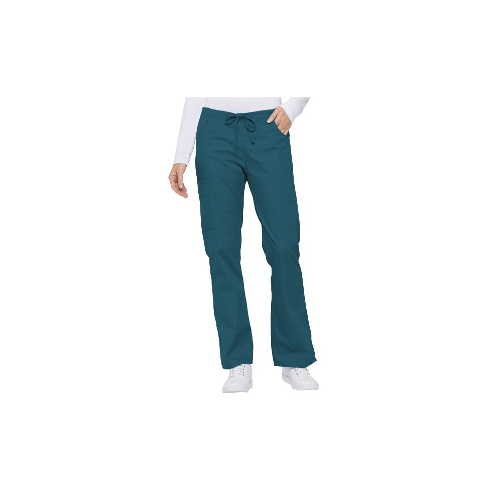 Dickies Womens Signature Mid Rise Drawstring Scrubs cargo Pant, caribbean Blue, X-Small Petite