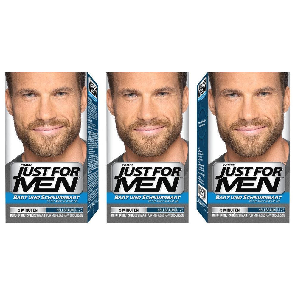 Just for Men 3 X Moustache And Beard Facial Hair gel colour M25 (Light Brown)