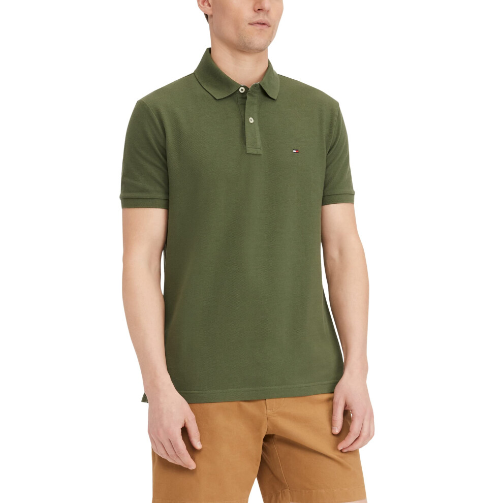 Tommy Hilfiger mens Short Sleeve in classic Fit Polo Shirt, Thyme, X-Small US