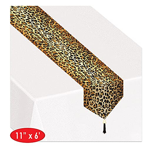 Beistle Leopard Printed Paper Table Runner with Tassle, 11" x 72", Multicolored 1