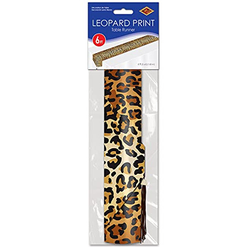Beistle Leopard Printed Paper Table Runner with Tassle, 11" x 72", Multicolored 2