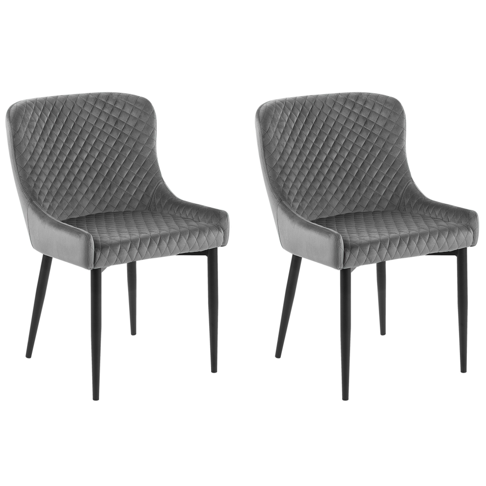 Set of 2 Dining Chairs SOLANO Velvet Grey