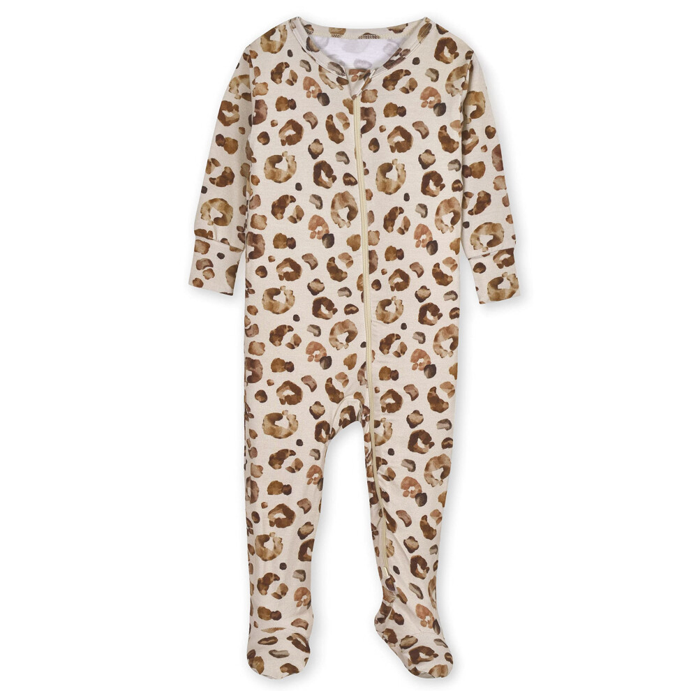 gerber Unisex Baby Toddler Buttery Soft Snug Fit Footed Pajamas with Viscose Made from Eucalyptus, Leopard, 3-6 Months