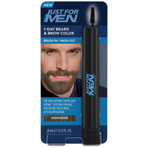 Just For Men Just for Men 1-Day Beard & Brow color, Temporary color for Beard and Eyebrows, For a Fuller, Well-Defined Look, Up to 30 Applications, Medium Brown