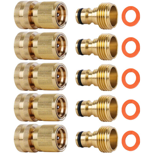 Shownew Garden Hose Quick Connectors, Solid Brass 34 Inch Ght Thread 