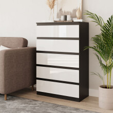 (Black & White) 5 Drawer High Glossy Wooden Bedroom Chest Cabinet No Handle Drawer Storage