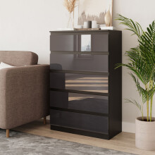 (Black & Grey) 5 Drawer High Glossy Wooden Bedroom Chest Cabinet No Handle Drawer Storage