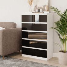 (White & Black) 5 Drawer High Glossy Wooden Bedroom Chest Cabinet No Handle Drawer Storage