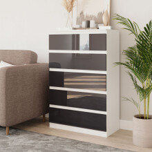 (White & Grey) 5 Drawer High Glossy Wooden Bedroom Chest Cabinet No Handle Drawer Storage