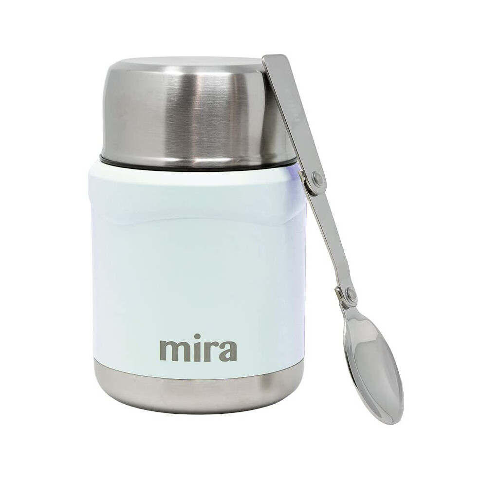 MIRA Lunch, Food Jar - Vacuum Insulated Stainless Steel Lunch Thermos with Portable Folding Spoon - 15 oz (450 ml), Pearl Blue