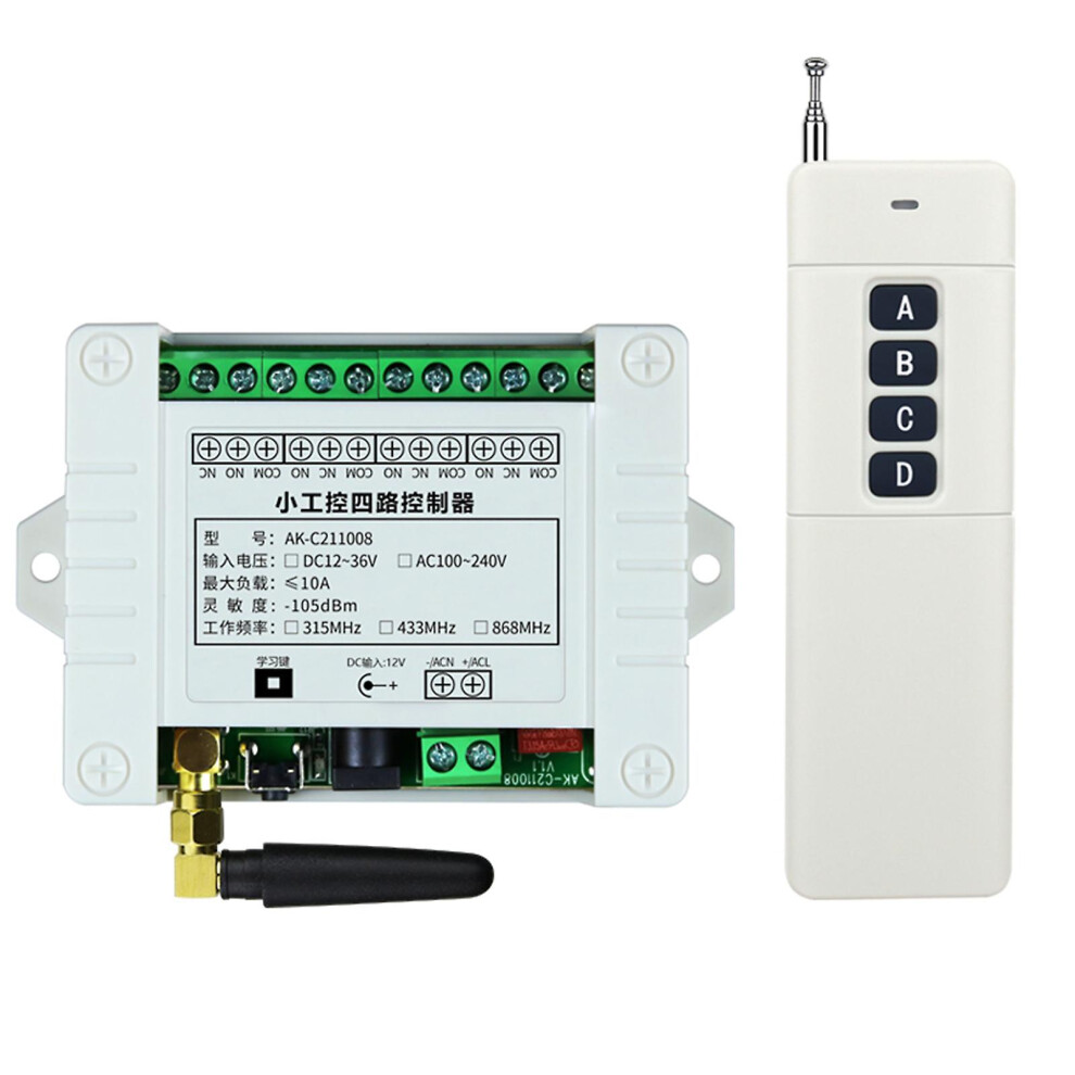 Wireless Rf Remote Control Ac 220V 4Ch 433Mhz Relay Receiver And Transmitter 9152243350525