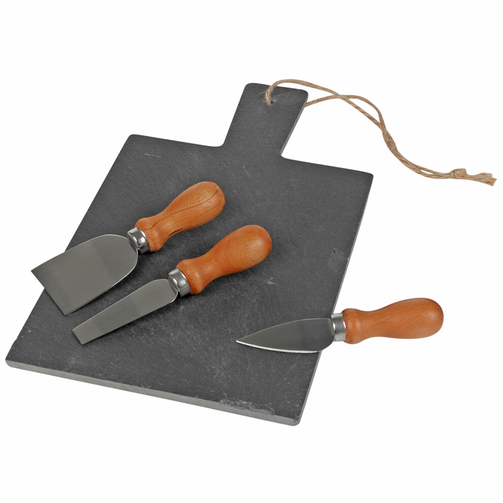 Cheese Board Slate Platter Plate & 3 Knife Set Food Sushi Serving Tray