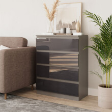 (Grey & Grey) 4 Drawer High Glossy Wooden Bedroom Chest Cabinet No Handle Drawer Storage