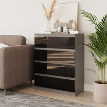 (Grey & Black) 4 Drawer High Glossy Wooden Bedroom Chest Cabinet No Handle Drawer Storage