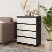 (Black & White) 4 Drawer High Glossy Wooden Bedroom Chest Cabinet No Handle Drawer Storage