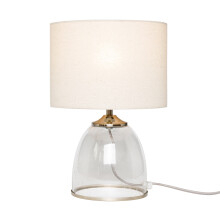 Litecraft Table Lamp Clear Base With Natural Drum Shade - Satin Nickel