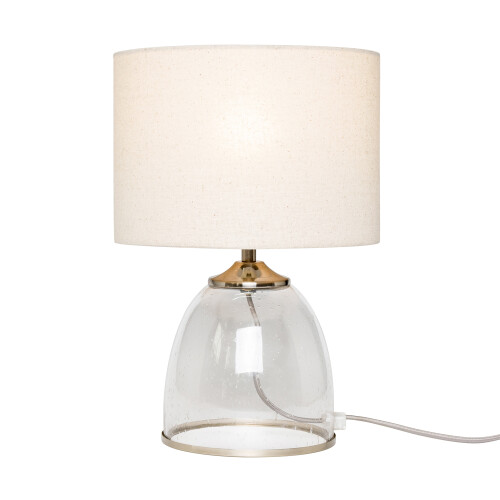 Litecraft Table Lamp Clear Base With Natural Drum Shade - Satin Nickel