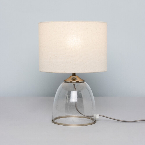 Litecraft Table Lamp Clear Base With Natural Drum Shade - Satin Nickel 2