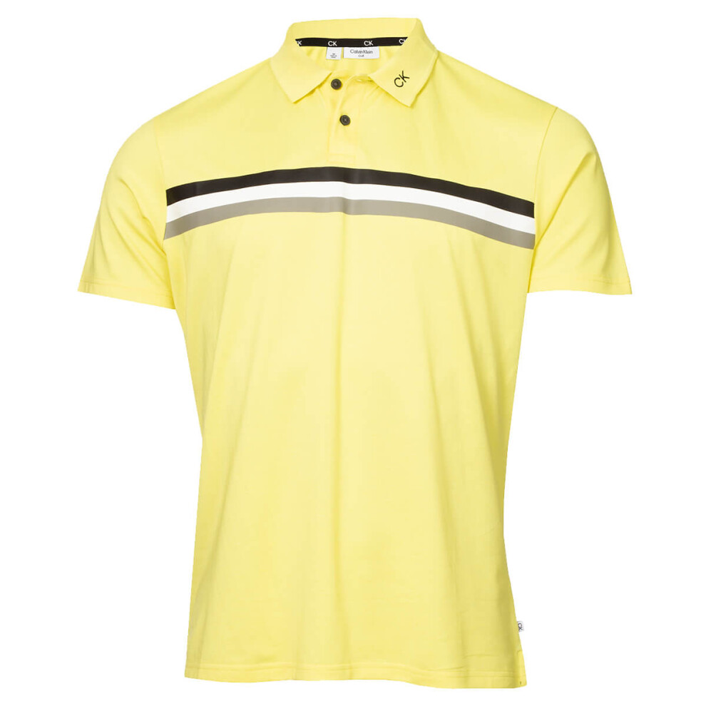 (L, Acid Yellow) Calvin Klein Mens 2023 Parker Moisture Wicking Lighweight Golf Polo Shirt