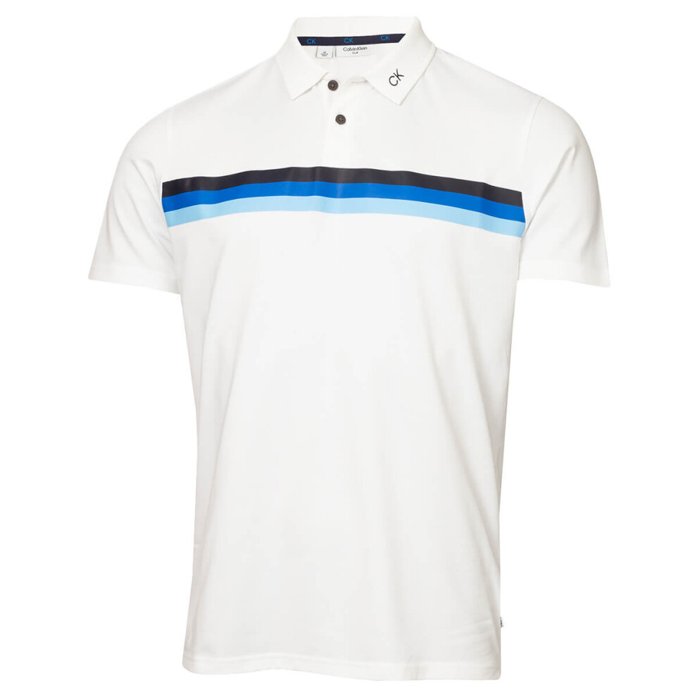 (XL, White/Blue) Calvin Klein Mens 2023 Parker Moisture Wicking Lighweight Golf Polo Shirt