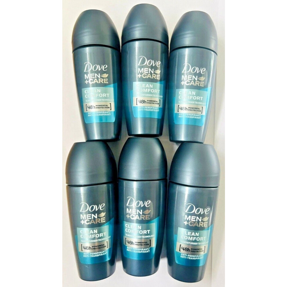 (6 X 50ml Clean Comfort) 6 X 50ml Dove Men+Care Roll On Clean Comfort Extra Fresh Invisible Dry