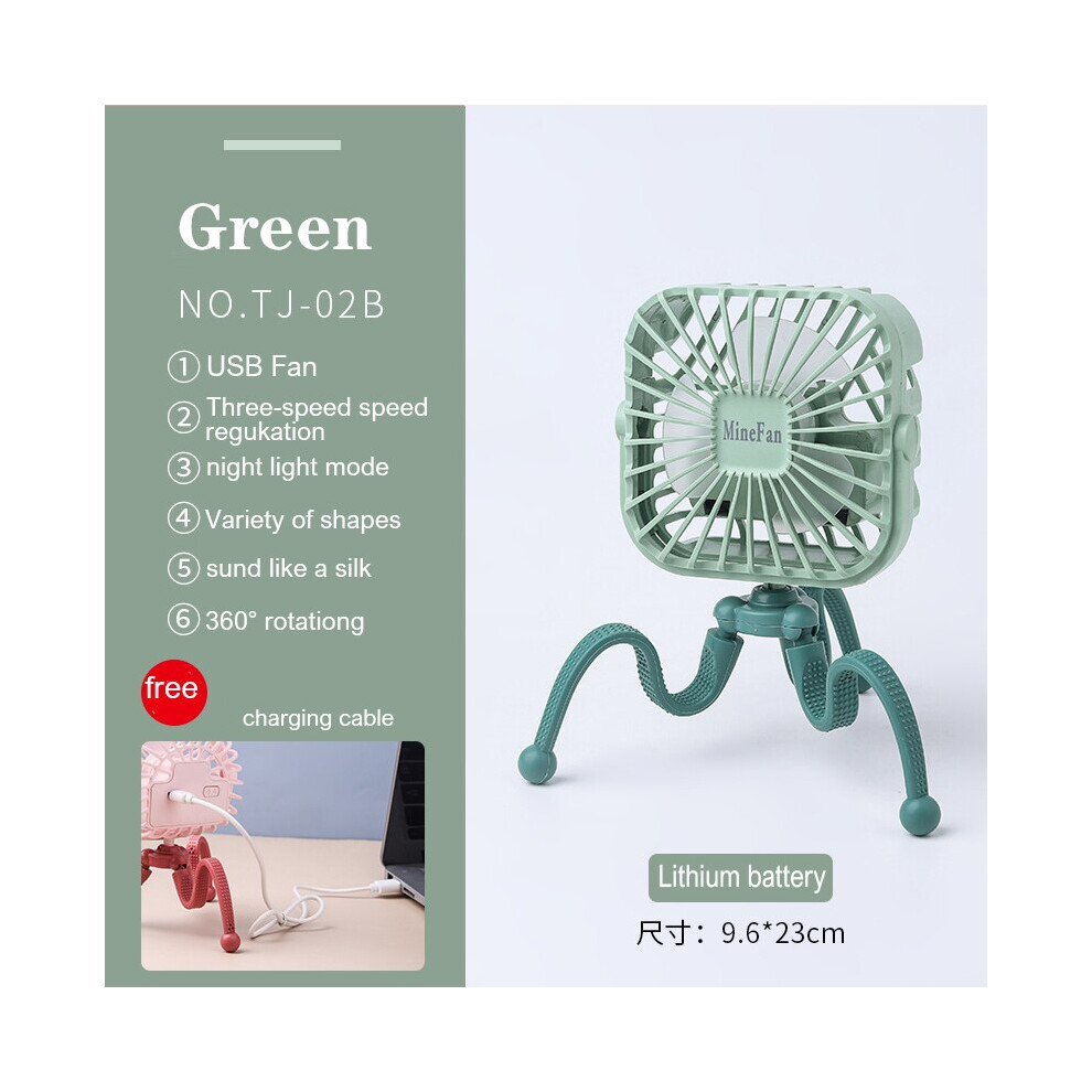 (Tj-02B ) Usb Stroller Fan Portable Desk Handheld Baby Bed Car Seat Fan 500Mah Rechargeable Green 8210516632264