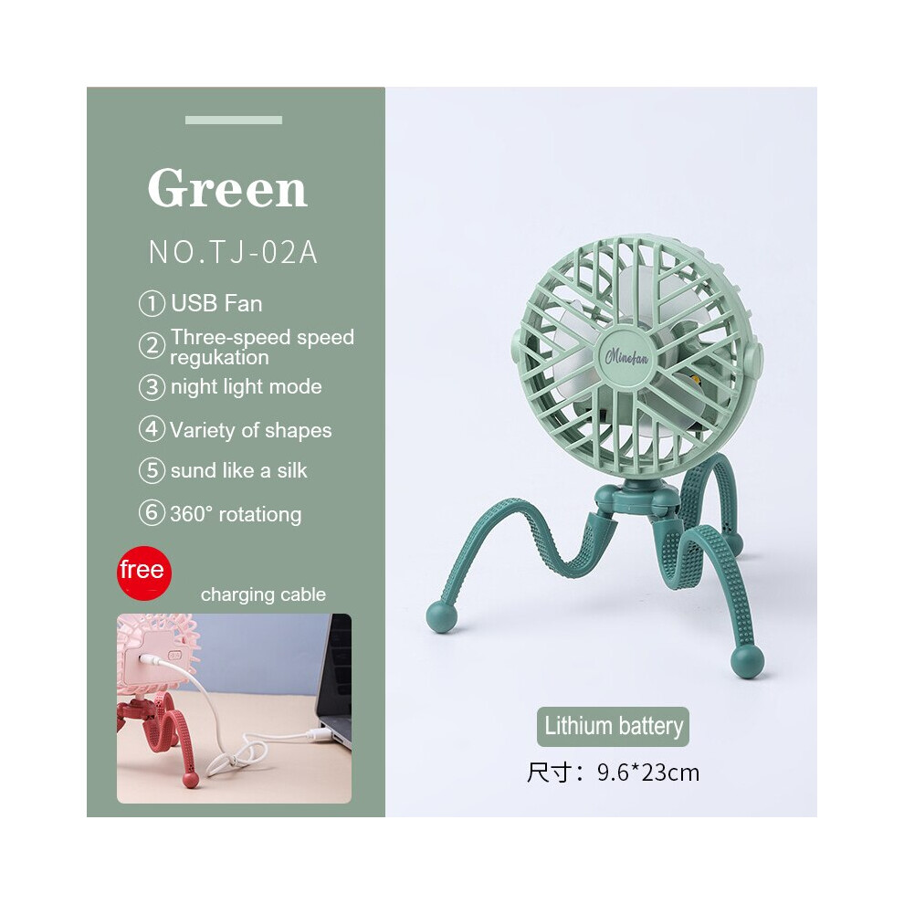 (Tj-02A ) Usb Stroller Fan Portable Desk Handheld Baby Bed Car Seat Fan 500Mah Rechargeable Green 8210516632301