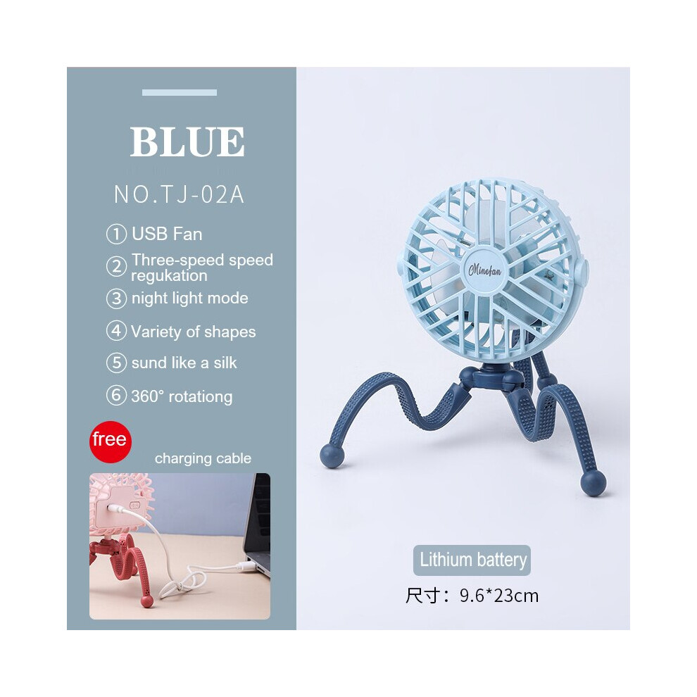 (Tj-02A ) Usb Stroller Fan Portable Desk Handheld Baby Bed Car Seat Fan 500Mah Rechargeable Blue 8210516632318
