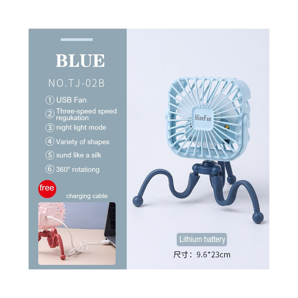 (Tj-02B ) Usb Stroller Fan Portable Desk Handheld Baby Bed Car Seat Fan 500Mah Rechargeable Blue 8210516632271