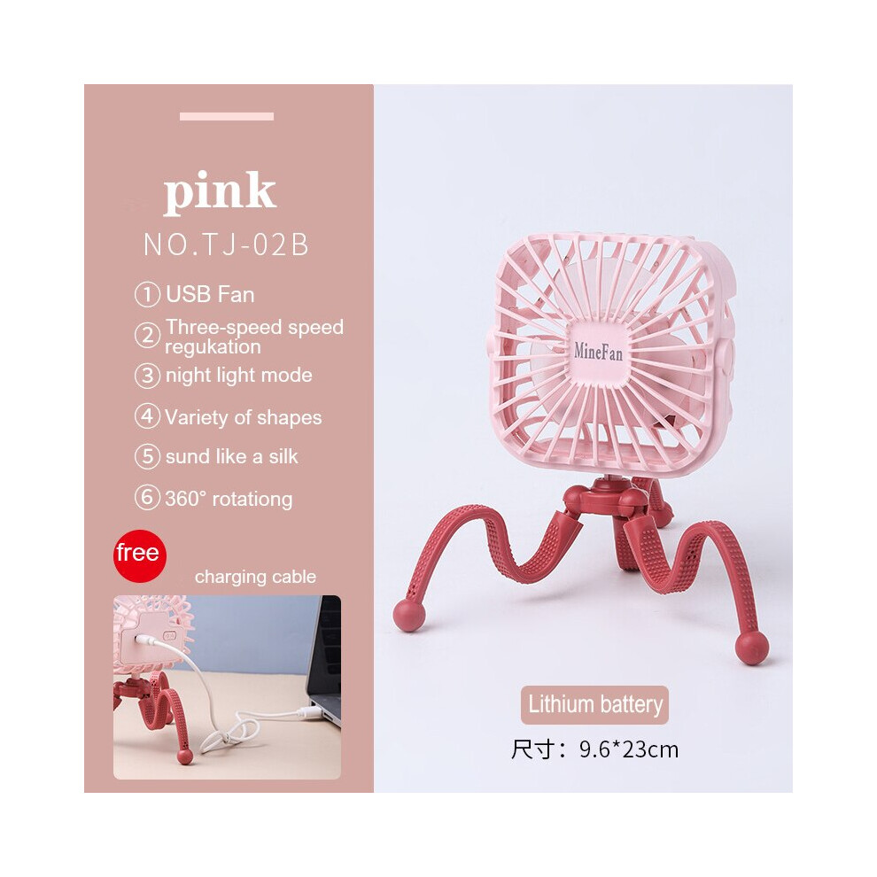 (Tj-02B ) Usb Stroller Fan Portable Desk Handheld Baby Bed Car Seat Fan 500Mah Rechargeable Pink 8210516632295