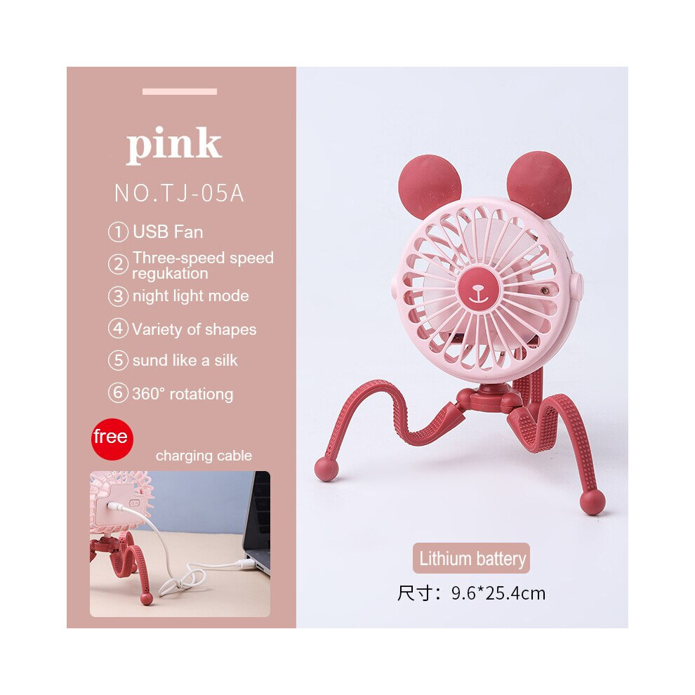 (Tj-05A ) Usb Stroller Fan Portable Desk Handheld Baby Bed Car Seat Fan 500Mah Rechargeable Pink 8210516632363