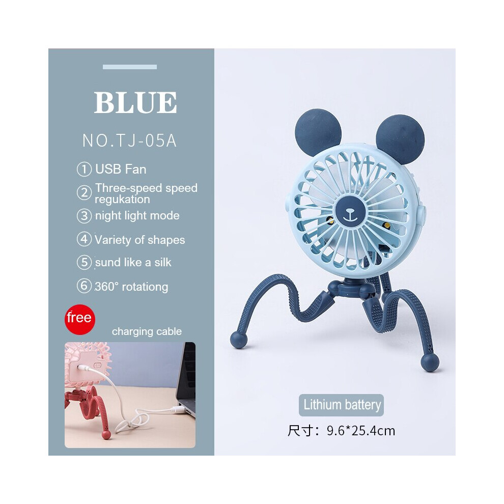 (Tj-05A ) Usb Stroller Fan Portable Desk Handheld Baby Bed Car Seat Fan 500Mah Rechargeable Blue 8210516632370