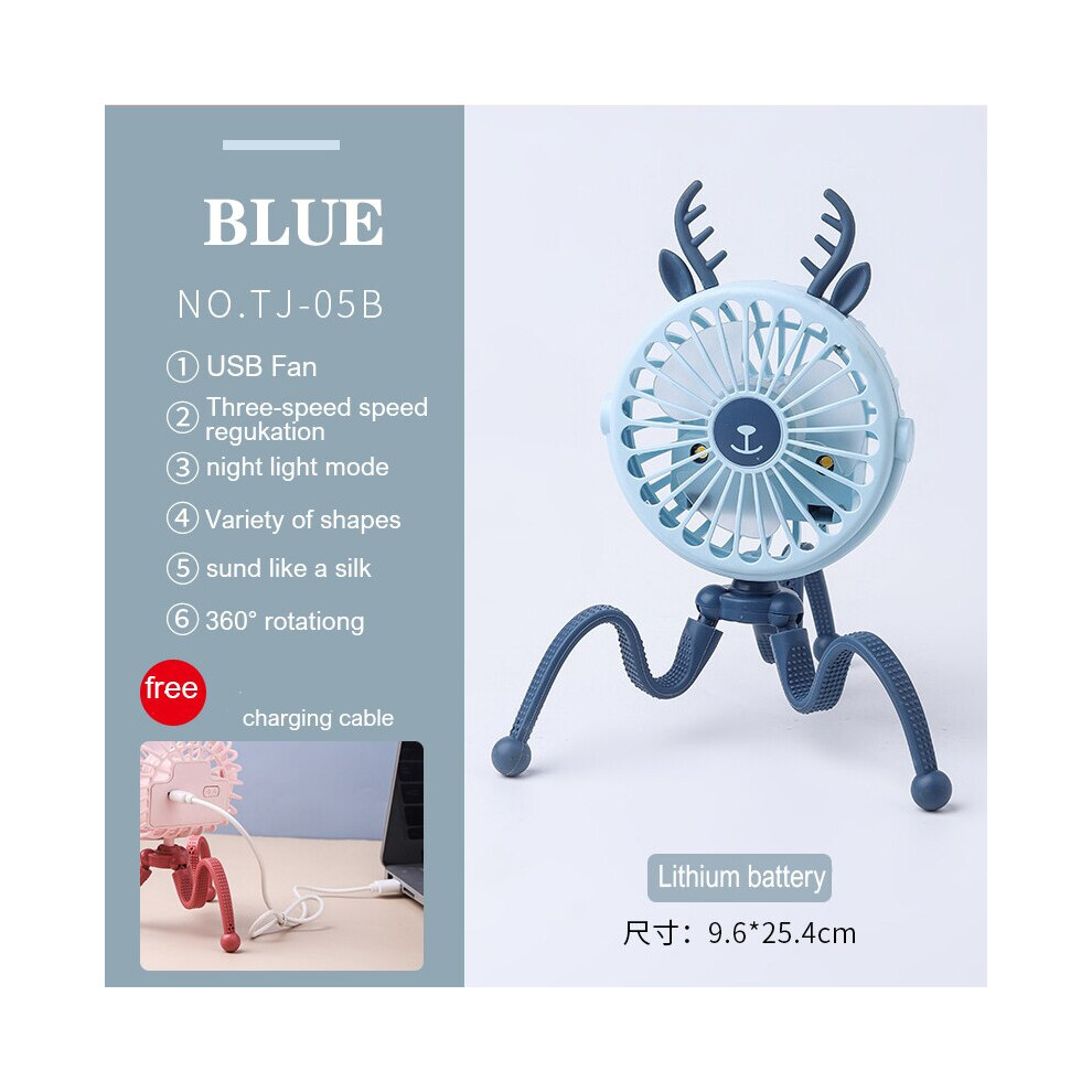 (Tj-05B ) Usb Stroller Fan Portable Desk Handheld Baby Bed Car Seat Fan 500Mah Rechargeable Blue 8210516632349