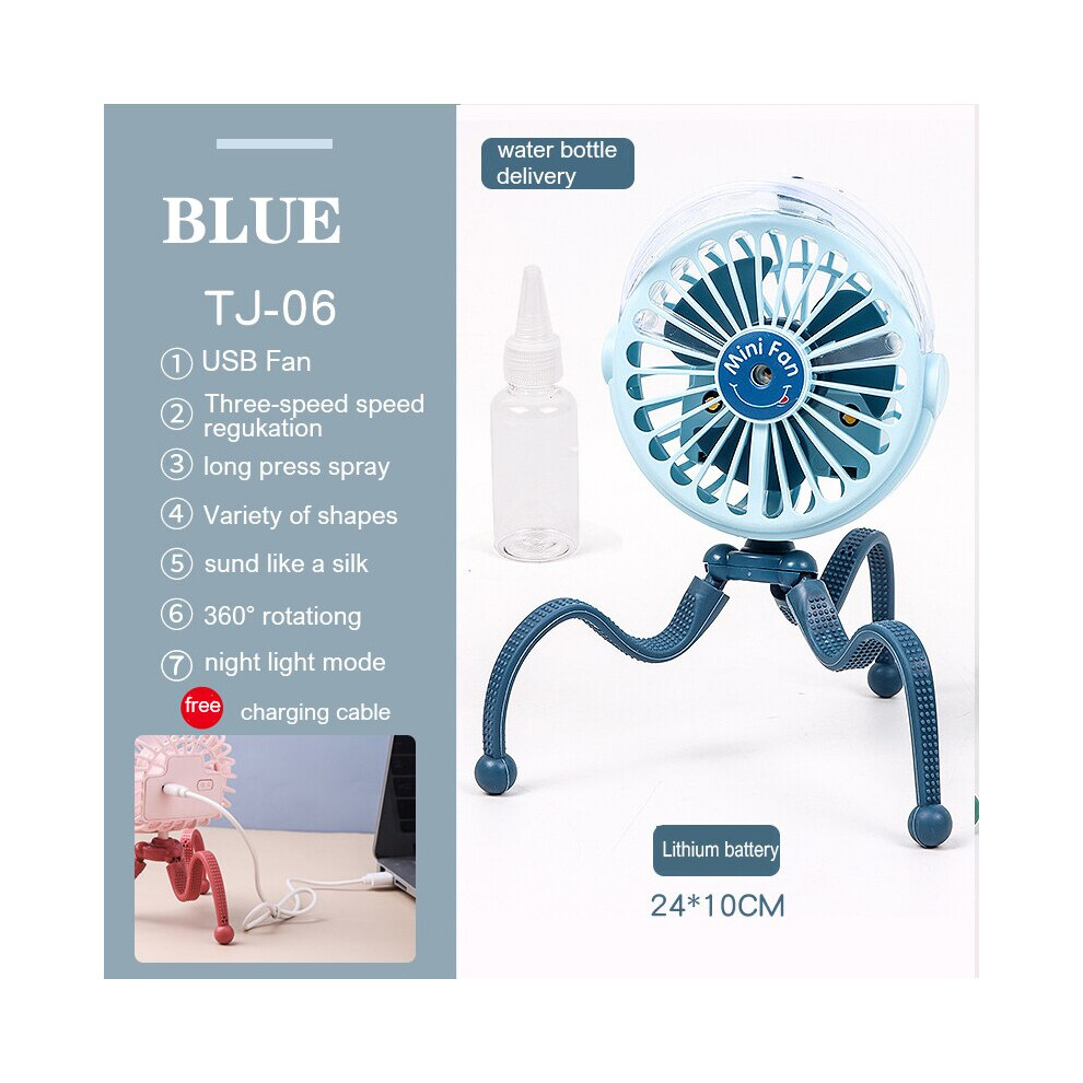 (Tj-06 ) Usb Stroller Fan Portable Desk Handheld Baby Bed Car Seat Fan 500Mah Rechargeable Blue 8210516632417