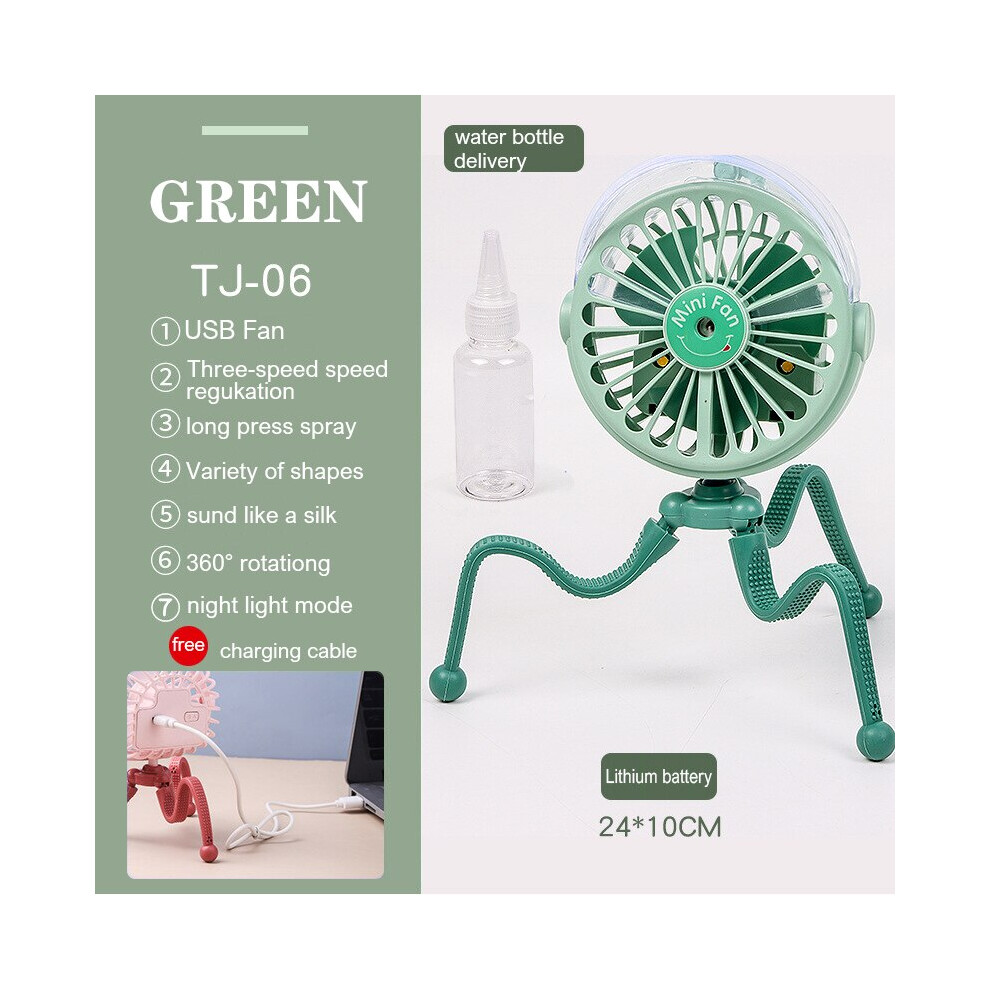 (Tj-06 ) Usb Stroller Fan Portable Desk Handheld Baby Bed Car Seat Fan 500Mah Rechargeable Green 8210516632394