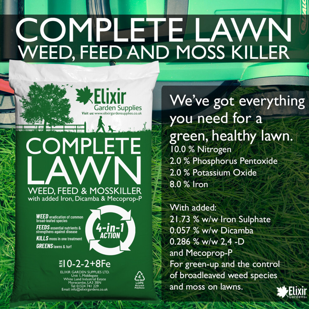(20kg) COMPLETE LAWN 4-in-1 Weed, Feed & Moss Killer | 10-2-2+8 Fe