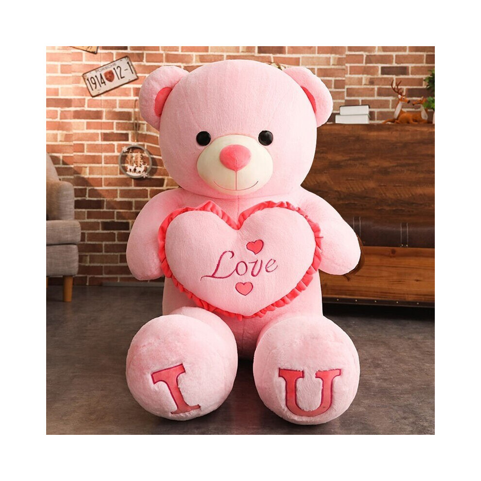 (Pink, 80cm) 100cm Big I LOVE YOU Teddy Bear Plush Toy Lovely Huge Stuffed Soft Bear