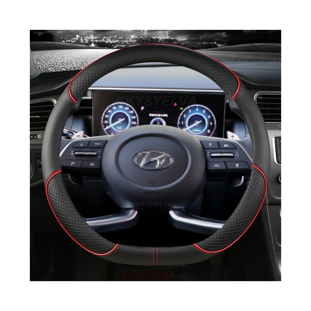 (RED D SHAPE) PU Leather Car Steering Wheel Cover For Hyundai Tucson 2021 2022 NX4 Elantra