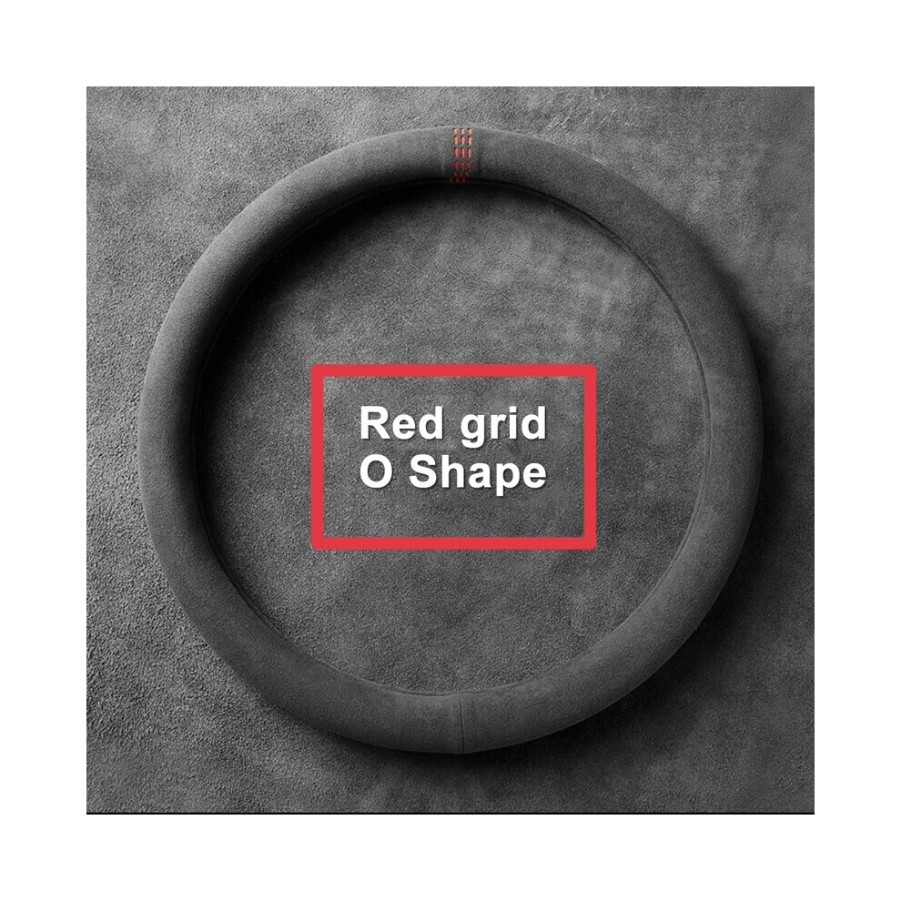 ( O Typle) Car Steering Wheel Cover Alcantara Universal Cowhide Suede Steering Red/Black 8210516686762