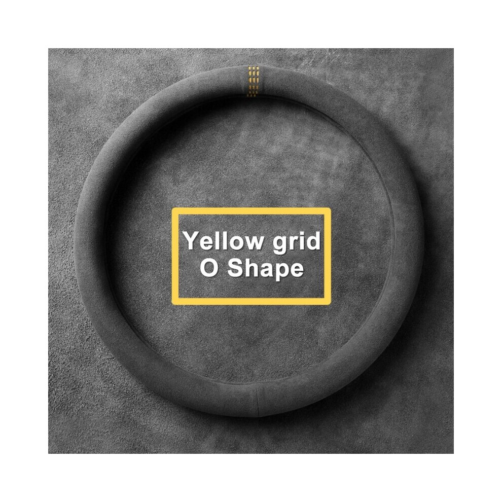 ( O Typle) Car Steering Wheel Cover Alcantara Universal Cowhide Suede Steering Yellow/Black 8210516686779