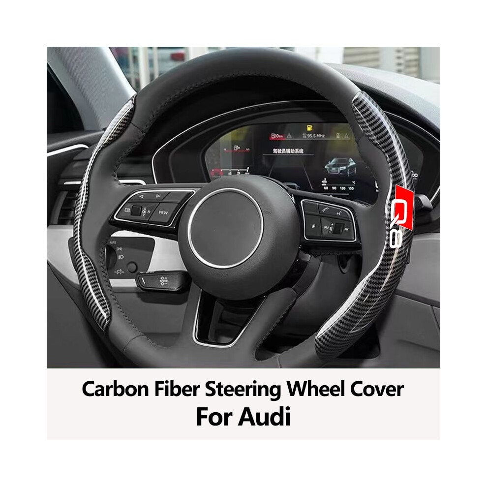 (Q8) Audi Car Carbon Fiber Steering Wheel Cover Non-Slip For Audi A1 Black 8210516687578