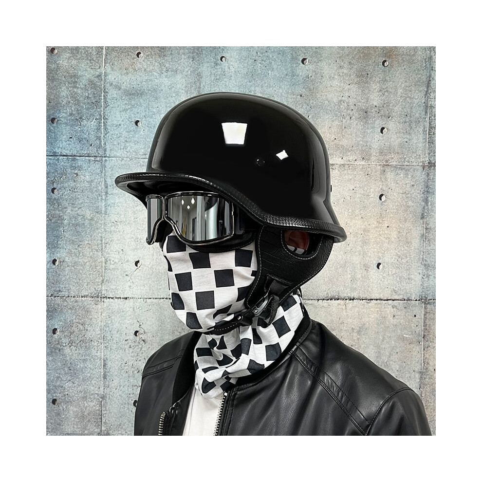 (L, 11) Motorcycle DOT German Style Half Helmet + Goggles for H-arley Biker Pilot-image-OPC-PDPXTTT-NEW