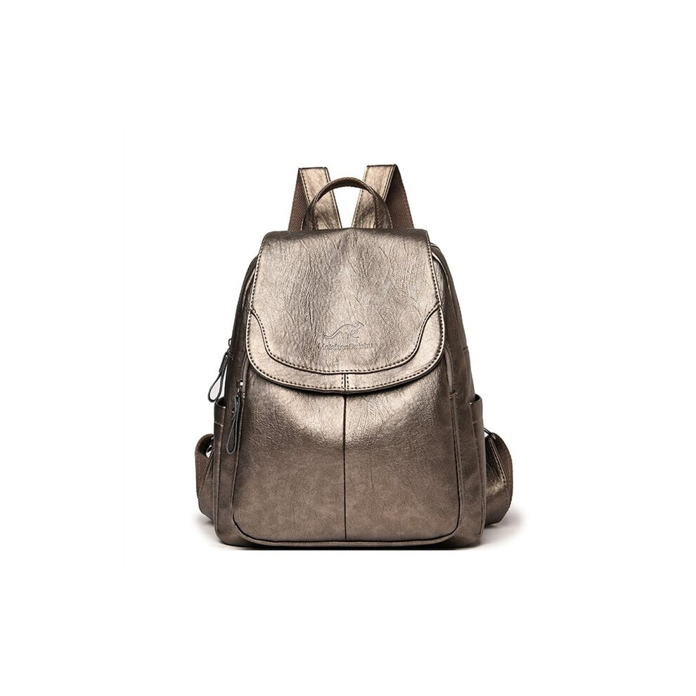 (Bronze) Genuine Women Leather Backpack Fashion Female Shoulder Bag Sac a Dos Ladies
