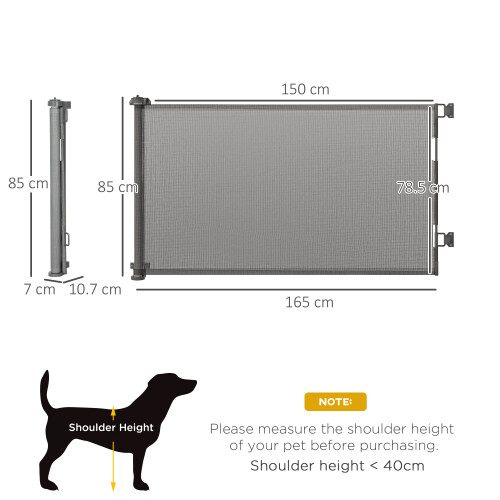 PawHut Retractable Stair Gate for Dogs Mesh Safety Gate Grey on OnBuy